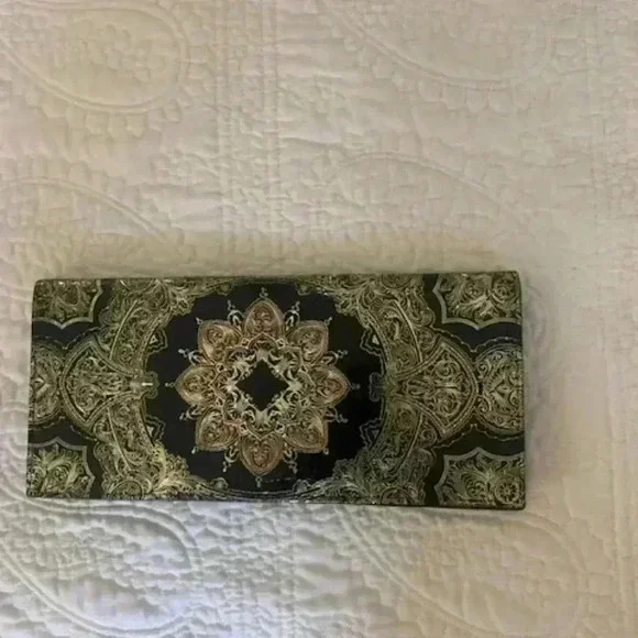 veritable cuir clutch purse baroque print - Picture 3 of 7